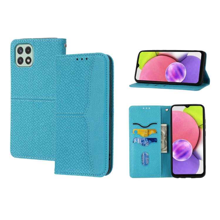 For Samsung Galaxy A03 International Version Woven Texture Stitching Magnetic Horizontal Flip PU Leather Phone Case