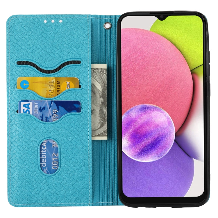 For Samsung Galaxy A03 International Version Woven Texture Stitching Magnetic Horizontal Flip PU Leather Phone Case