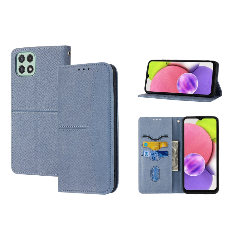 For Samsung Galaxy A03 International Version Woven Texture Stitching Magnetic Horizontal Flip PU Leather Phone Case