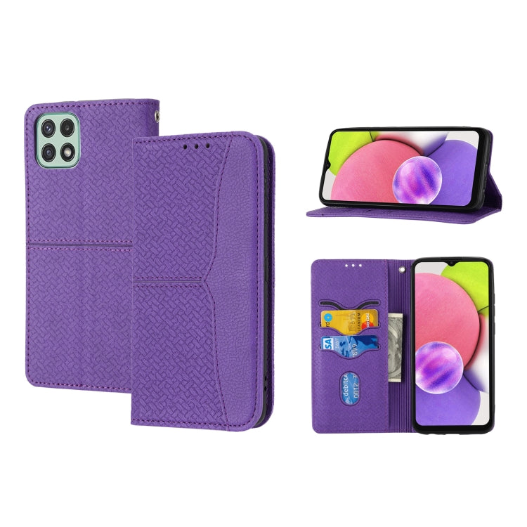 For Samsung Galaxy A03 International Version Woven Texture Stitching Magnetic Horizontal Flip PU Leather Phone Case