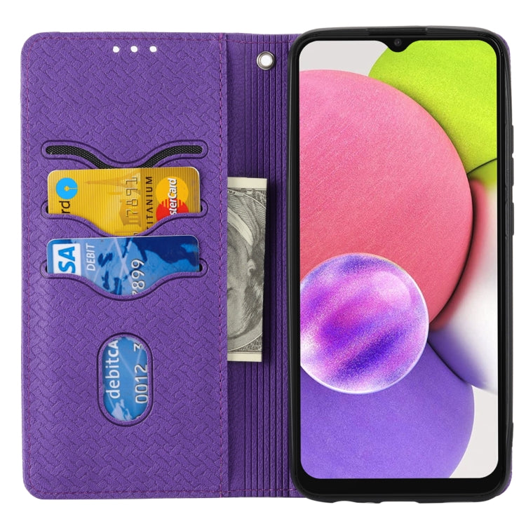 For Samsung Galaxy A03 International Version Woven Texture Stitching Magnetic Horizontal Flip PU Leather Phone Case