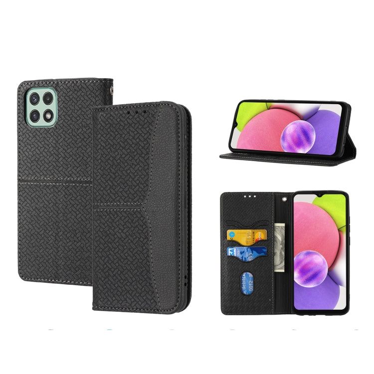 For Samsung Galaxy A03 International Version Woven Texture Stitching Magnetic Horizontal Flip PU Leather Phone Case