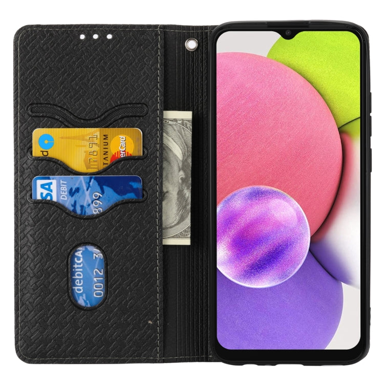 For Samsung Galaxy A03 International Version Woven Texture Stitching Magnetic Horizontal Flip PU Leather Phone Case