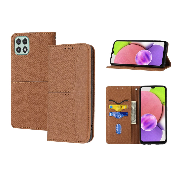 For Samsung Galaxy A03 EU Version Woven Texture Stitching Magnetic Horizontal Flip PU Leather Phone Case