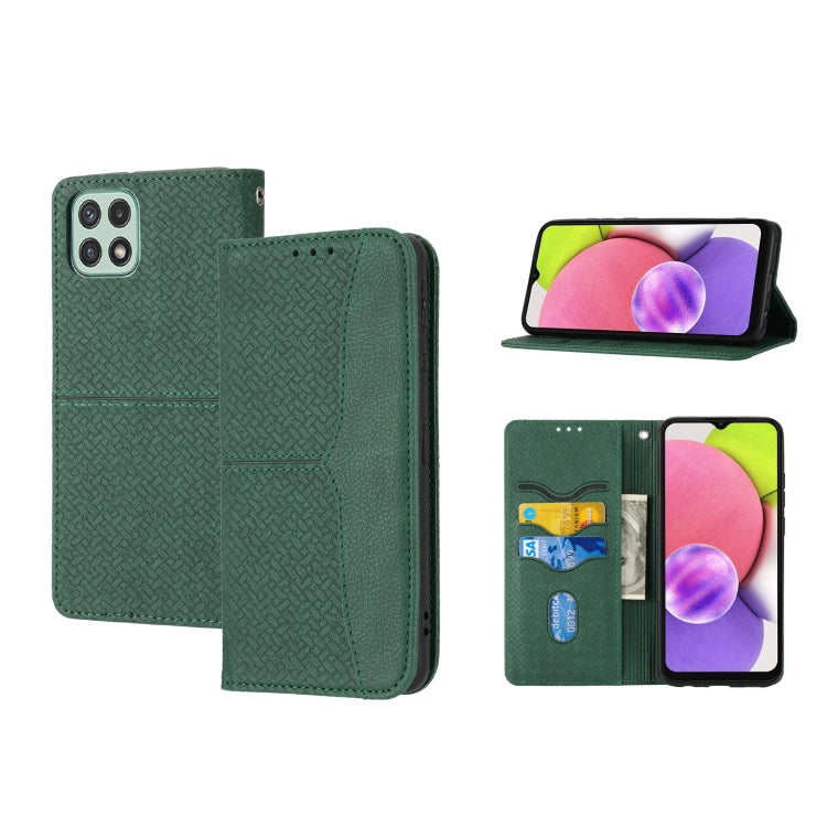 For Samsung Galaxy A03 EU Version Woven Texture Stitching Magnetic Horizontal Flip PU Leather Phone Case