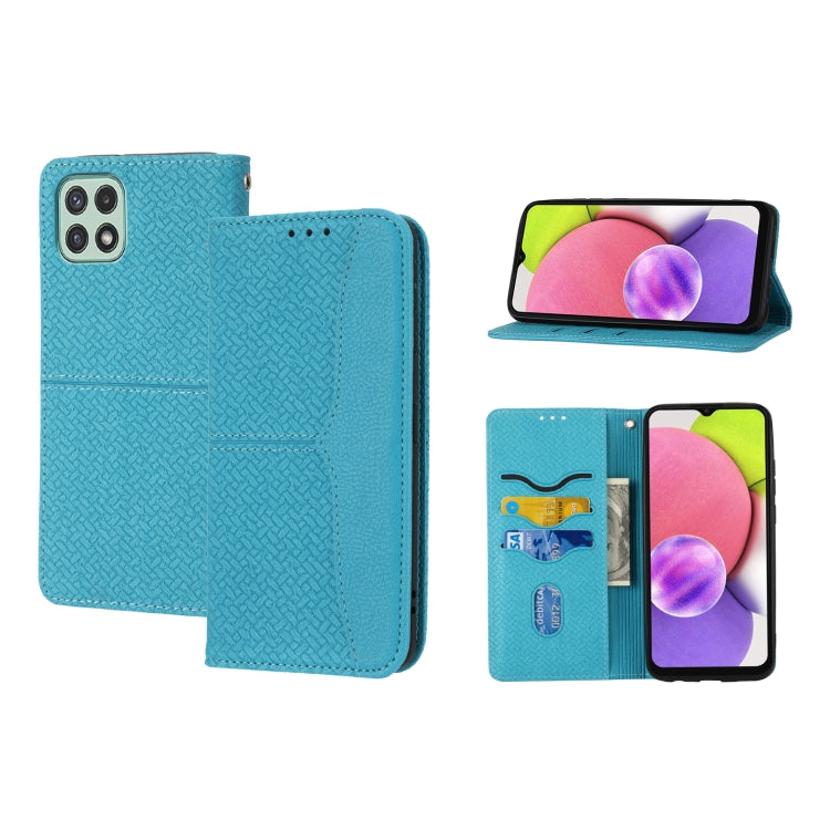 For Samsung Galaxy A03 EU Version Woven Texture Stitching Magnetic Horizontal Flip PU Leather Phone Case