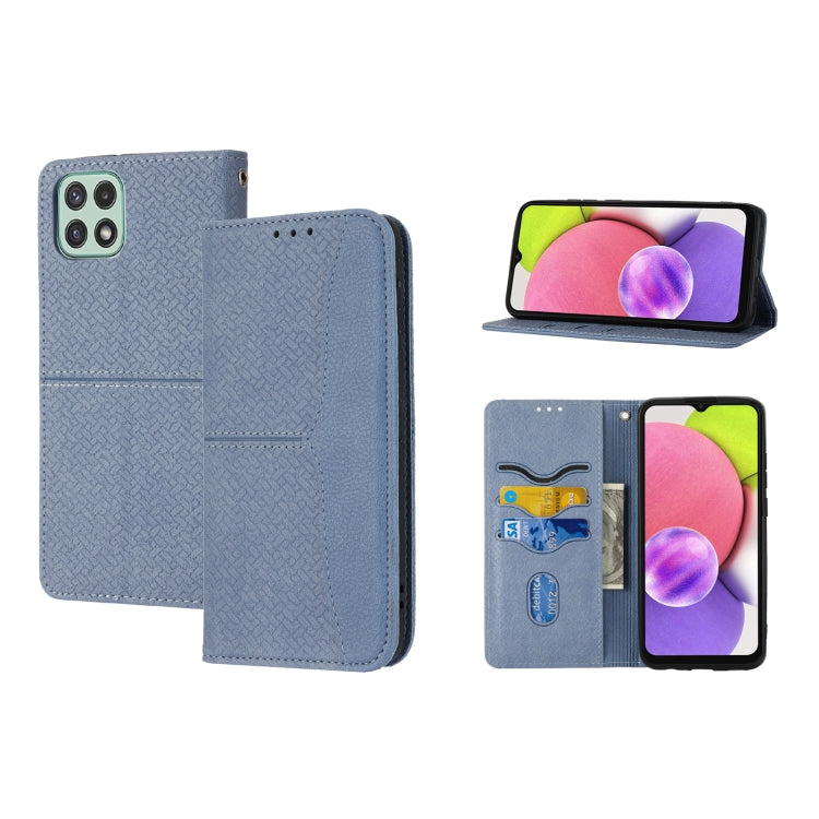 For Samsung Galaxy A03 EU Version Woven Texture Stitching Magnetic Horizontal Flip PU Leather Phone Case