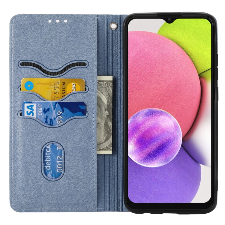 For Samsung Galaxy A03 EU Version Woven Texture Stitching Magnetic Horizontal Flip PU Leather Phone Case