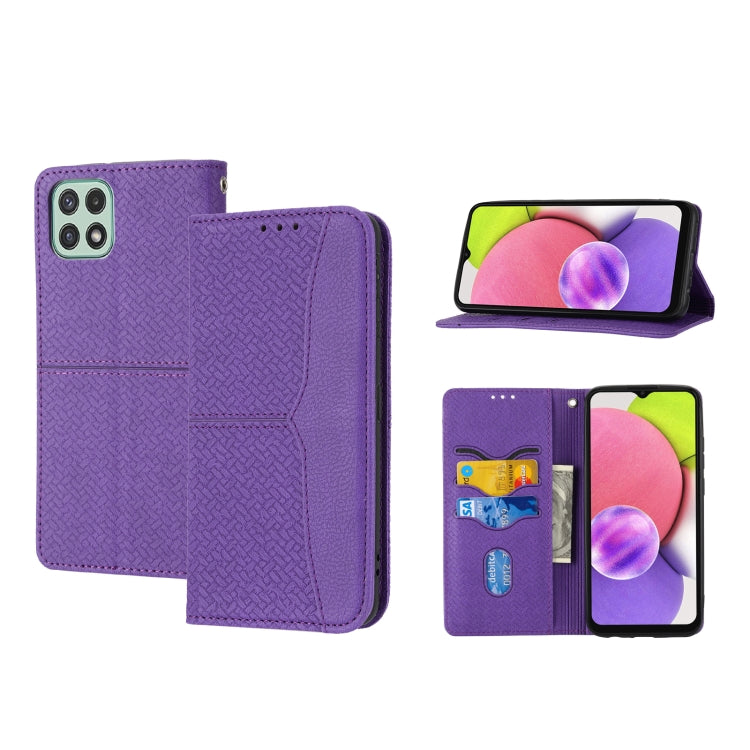 For Samsung Galaxy A03 EU Version Woven Texture Stitching Magnetic Horizontal Flip PU Leather Phone Case