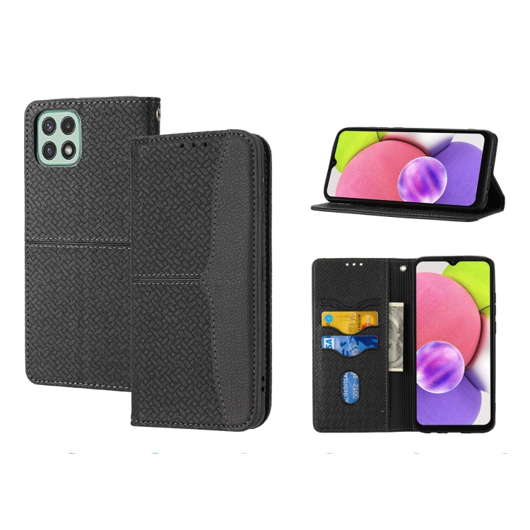 For Samsung Galaxy A03 EU Version Woven Texture Stitching Magnetic Horizontal Flip PU Leather Phone Case