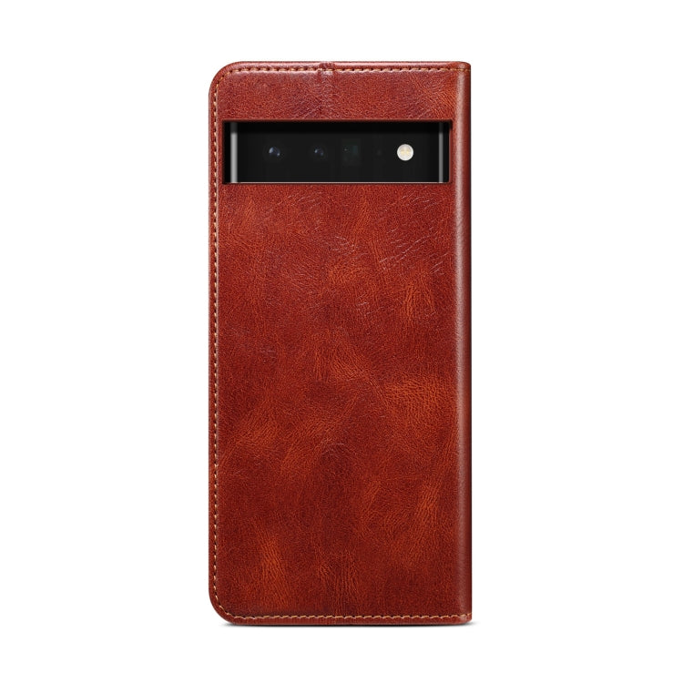 For Google Pixel 6 Simple Wax Crazy Horse Texture Leather Phone Case with Card Slots & Wallet