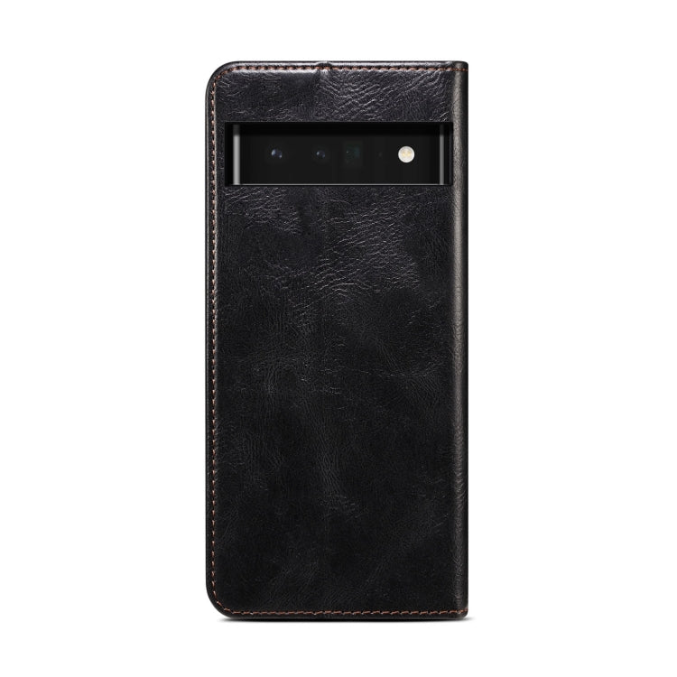 For Google Pixel 6 Pro Simple Wax Crazy Horse Texture Leather Phone Case with Card Slots & Wallet