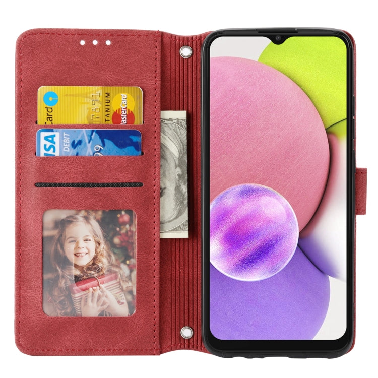 For Samsung Galaxy A03 International Version Embossed Striped Magnetic Buckle Horizontal Flip Phone Leather Case