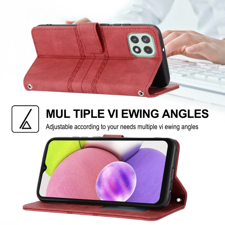 For Samsung Galaxy A03 International Version Embossed Striped Magnetic Buckle Horizontal Flip Phone Leather Case