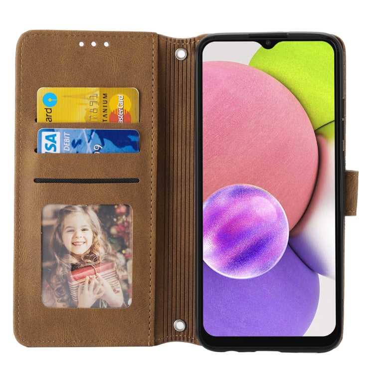 For Samsung Galaxy A03 International Version Embossed Striped Magnetic Buckle Horizontal Flip Phone Leather Case