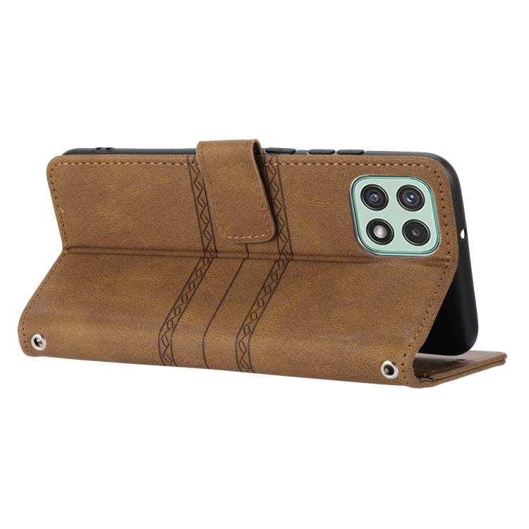 For Samsung Galaxy A03 International Version Embossed Striped Magnetic Buckle Horizontal Flip Phone Leather Case