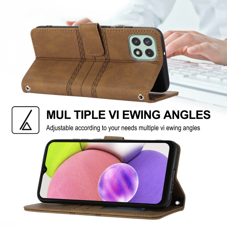 For Samsung Galaxy A03 International Version Embossed Striped Magnetic Buckle Horizontal Flip Phone Leather Case