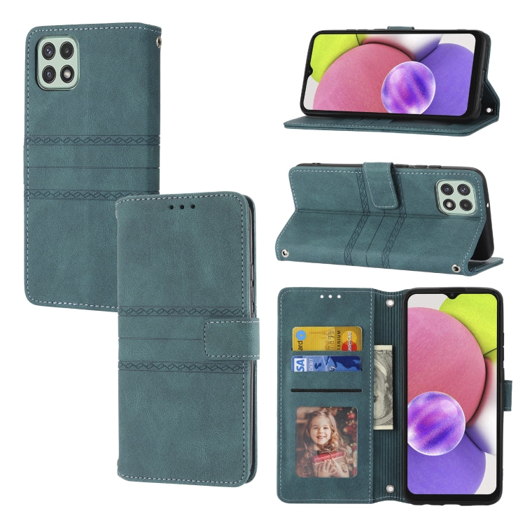 For Samsung Galaxy A03 International Version Embossed Striped Magnetic Buckle Horizontal Flip Phone Leather Case