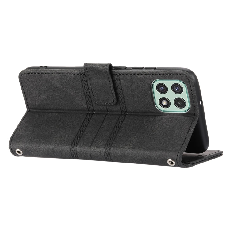 For Samsung Galaxy A03 International Version Embossed Striped Magnetic Buckle Horizontal Flip Phone Leather Case