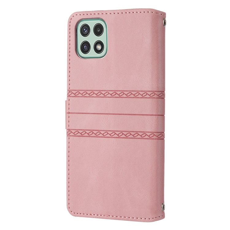 For Samsung Galaxy A03 EU Version Embossed Striped Magnetic Buckle Horizontal Flip Phone Leather Case
