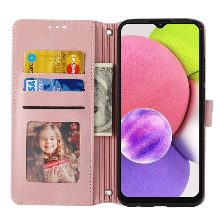 For Samsung Galaxy A03 EU Version Embossed Striped Magnetic Buckle Horizontal Flip Phone Leather Case