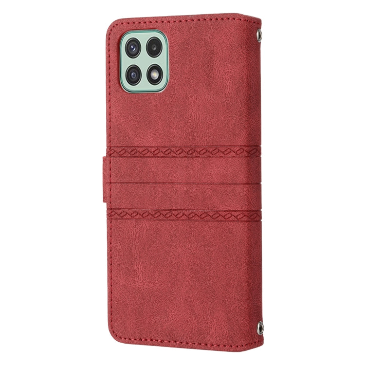 For Samsung Galaxy A03 EU Version Embossed Striped Magnetic Buckle Horizontal Flip Phone Leather Case