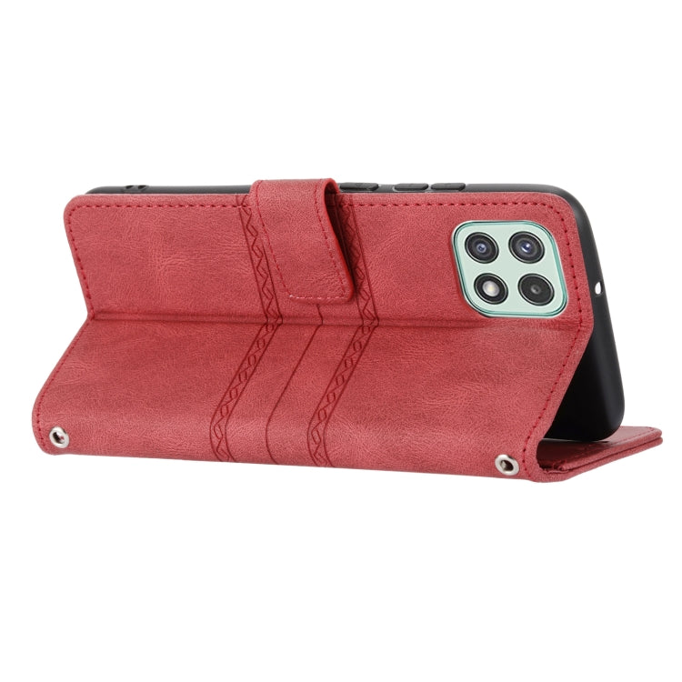 For Samsung Galaxy A03 EU Version Embossed Striped Magnetic Buckle Horizontal Flip Phone Leather Case
