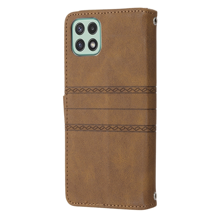 For Samsung Galaxy A03 EU Version Embossed Striped Magnetic Buckle Horizontal Flip Phone Leather Case
