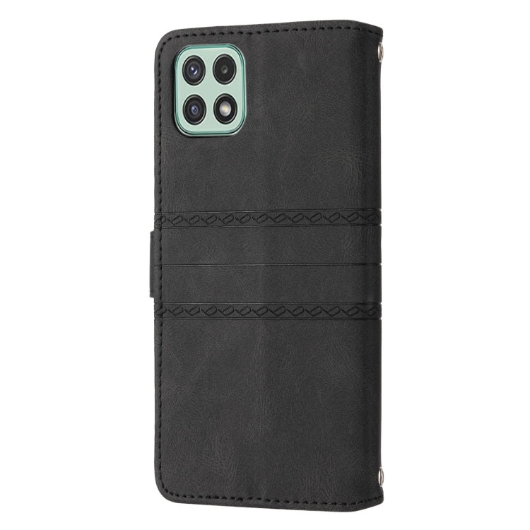 For Samsung Galaxy A03 EU Version Embossed Striped Magnetic Buckle Horizontal Flip Phone Leather Case