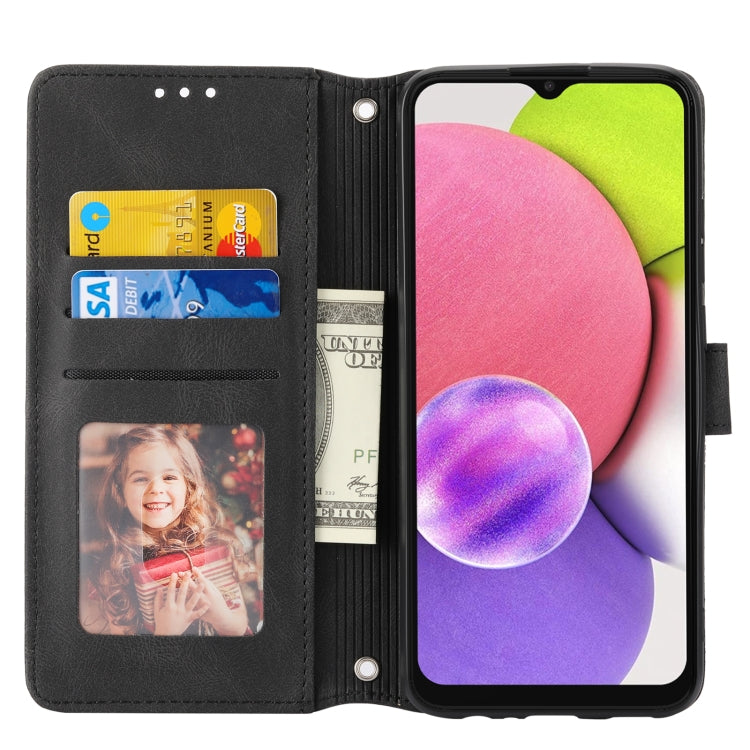 For Samsung Galaxy A03 EU Version Embossed Striped Magnetic Buckle Horizontal Flip Phone Leather Case
