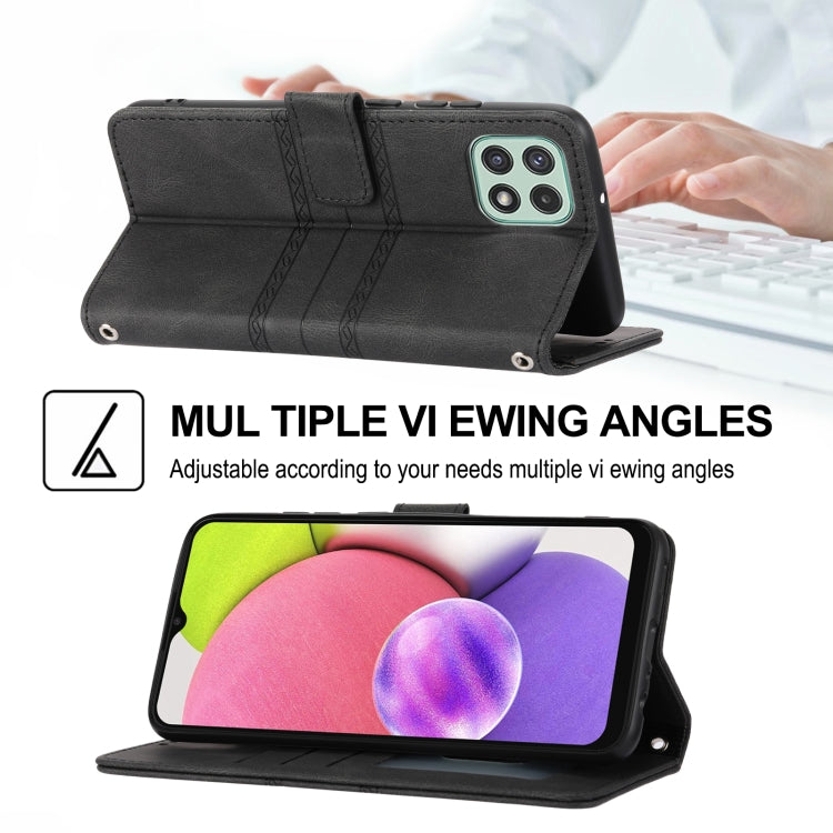 For Samsung Galaxy A03 EU Version Embossed Striped Magnetic Buckle Horizontal Flip Phone Leather Case