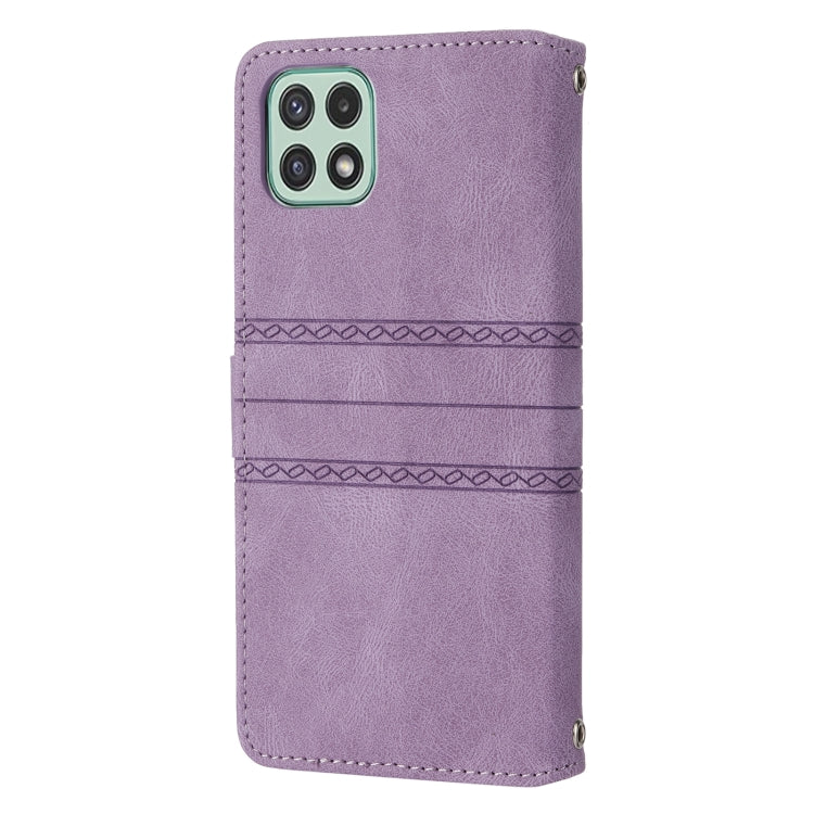 For Samsung Galaxy A03 EU Version Embossed Striped Magnetic Buckle Horizontal Flip Phone Leather Case