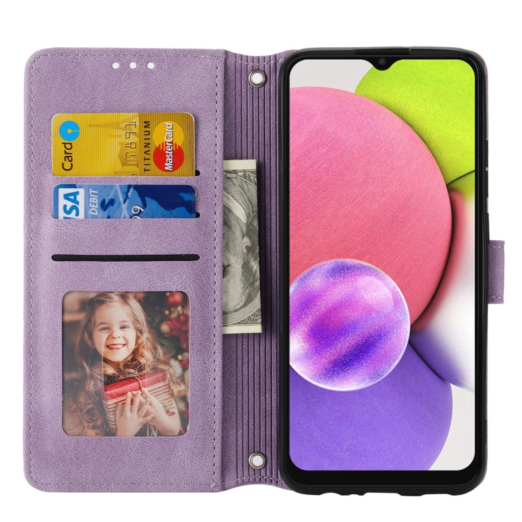 For Samsung Galaxy A03 EU Version Embossed Striped Magnetic Buckle Horizontal Flip Phone Leather Case