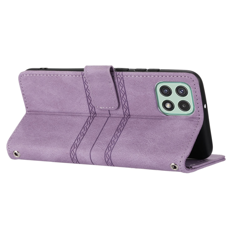 For Samsung Galaxy A03 EU Version Embossed Striped Magnetic Buckle Horizontal Flip Phone Leather Case