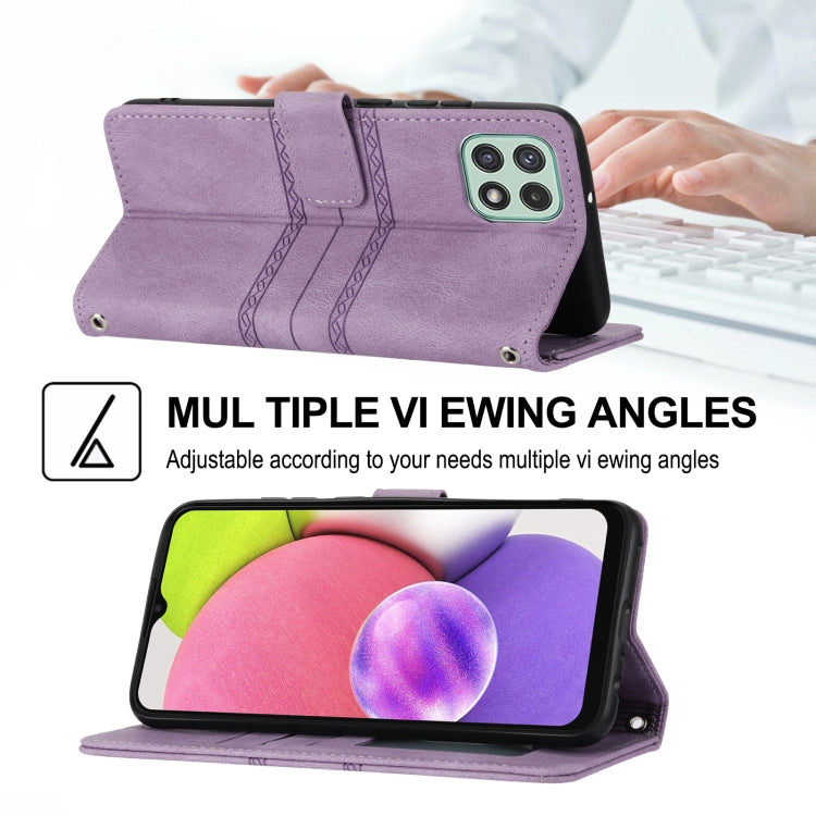 For Samsung Galaxy A03 EU Version Embossed Striped Magnetic Buckle Horizontal Flip Phone Leather Case