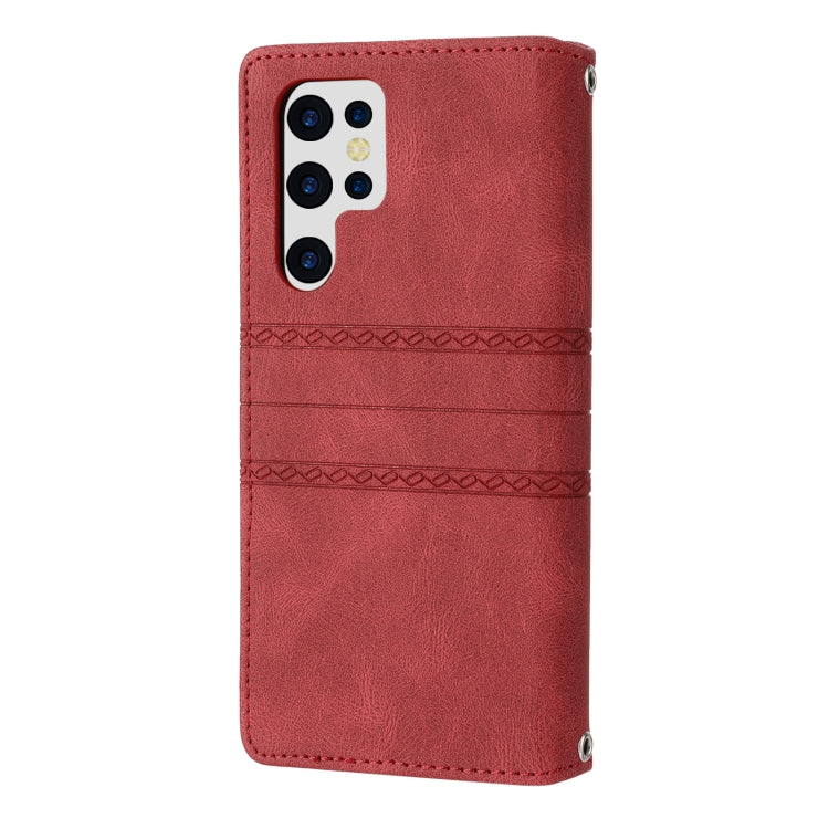 For Samaung Galaxy S22 Ultra 5G Embossed Striped Magnetic Buckle Horizontal Flip Phone Leather Case