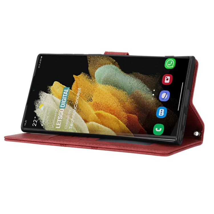 For Samaung Galaxy S22 Ultra 5G Embossed Striped Magnetic Buckle Horizontal Flip Phone Leather Case
