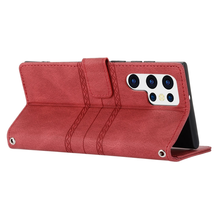 For Samaung Galaxy S22 Ultra 5G Embossed Striped Magnetic Buckle Horizontal Flip Phone Leather Case