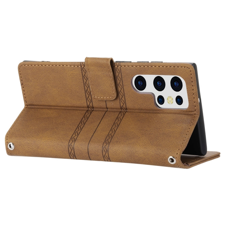 For Samaung Galaxy S22 Ultra 5G Embossed Striped Magnetic Buckle Horizontal Flip Phone Leather Case