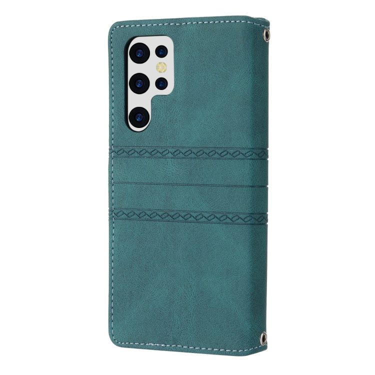 For Samaung Galaxy S22 Ultra 5G Embossed Striped Magnetic Buckle Horizontal Flip Phone Leather Case
