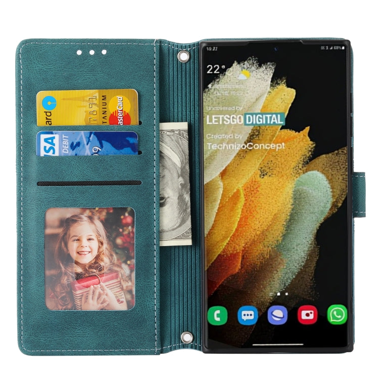 For Samaung Galaxy S22 Ultra 5G Embossed Striped Magnetic Buckle Horizontal Flip Phone Leather Case