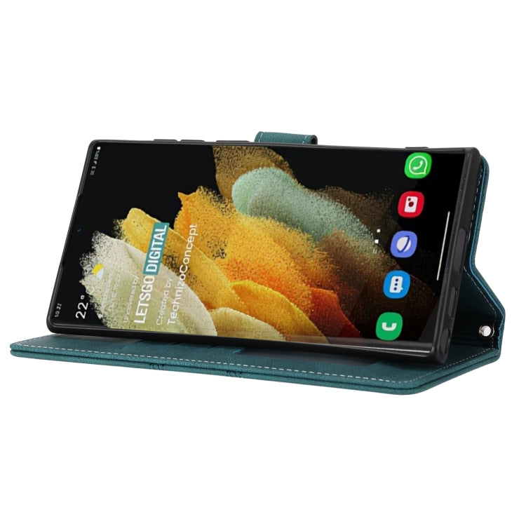 For Samaung Galaxy S22 Ultra 5G Embossed Striped Magnetic Buckle Horizontal Flip Phone Leather Case