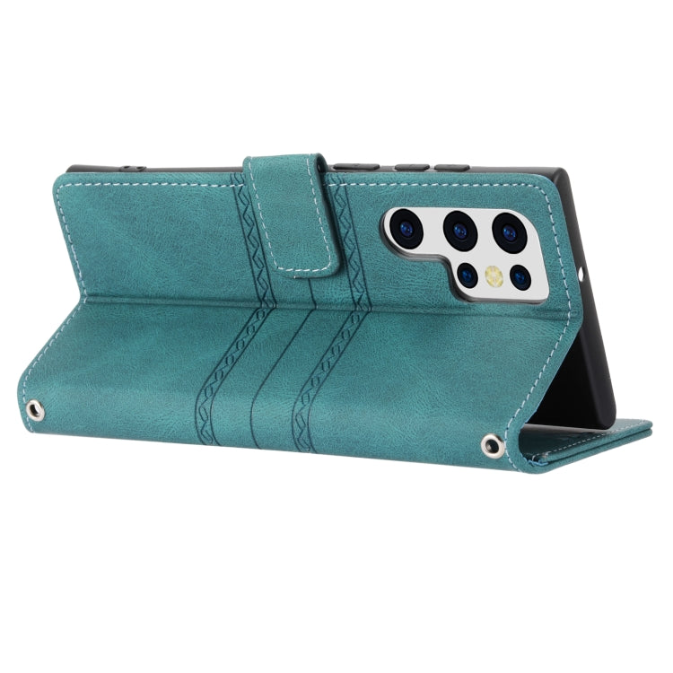 For Samaung Galaxy S22 Ultra 5G Embossed Striped Magnetic Buckle Horizontal Flip Phone Leather Case