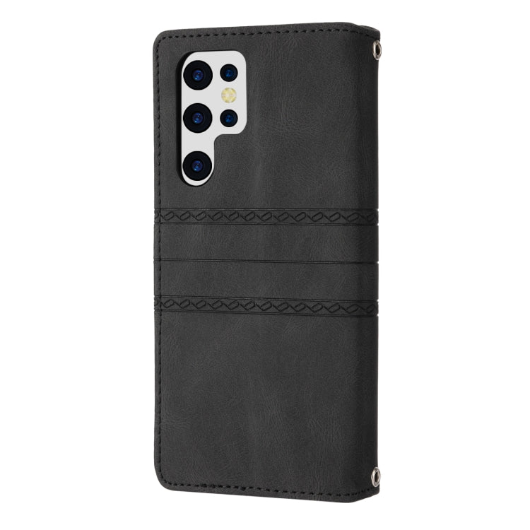 For Samaung Galaxy S22 Ultra 5G Embossed Striped Magnetic Buckle Horizontal Flip Phone Leather Case