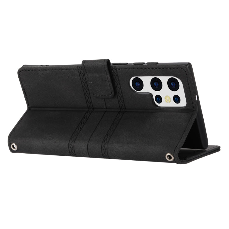 For Samaung Galaxy S22 Ultra 5G Embossed Striped Magnetic Buckle Horizontal Flip Phone Leather Case
