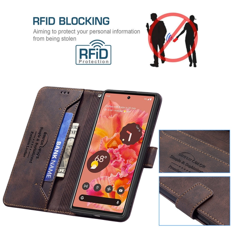 For Google Pixel 6 Magnetic Clasp RFID Blocking Anti-Theft Leather Case with Holder & Card Slots & Wallet