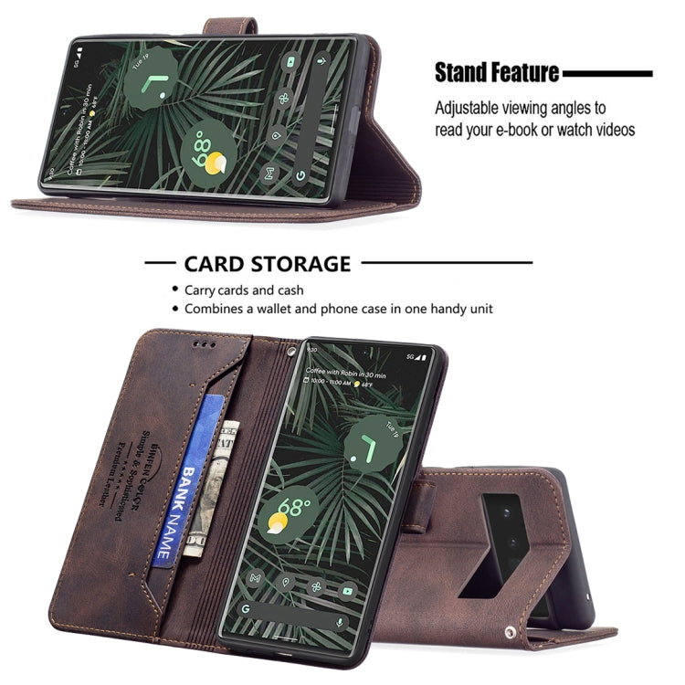 For Google Pixel 6 Pro Magnetic Clasp RFID Blocking Anti-Theft Leather Case with Holder & Card Slots & Wallet
