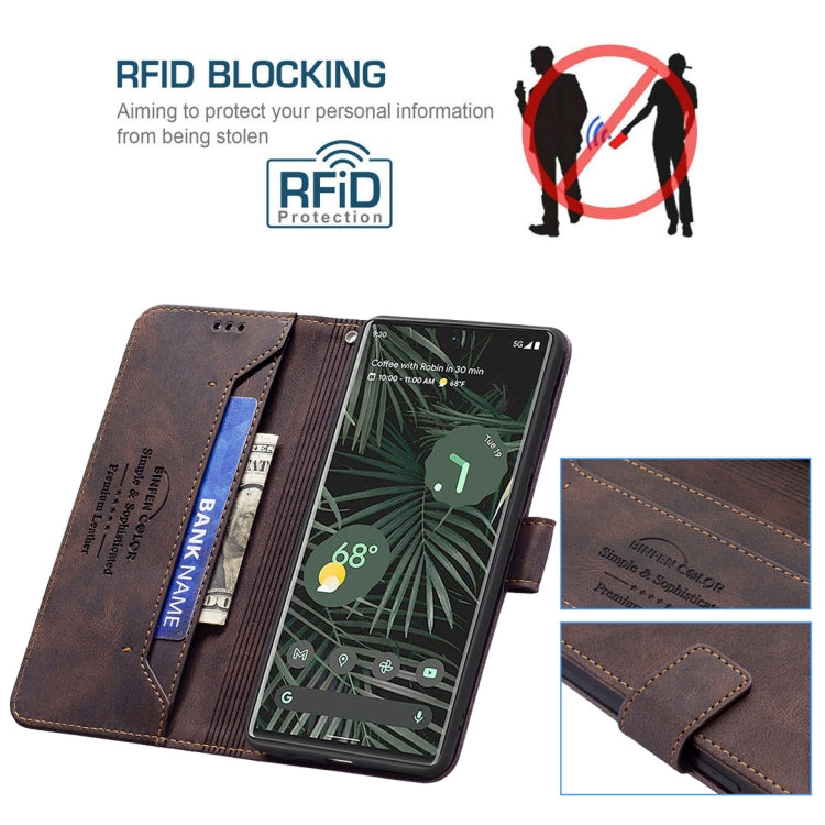 For Google Pixel 6 Pro Magnetic Clasp RFID Blocking Anti-Theft Leather Case with Holder & Card Slots & Wallet