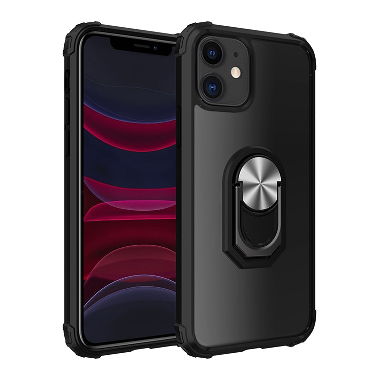 For iPhone 11 Shockproof Transparent TPU + Acrylic Protective Case with Ring Holder