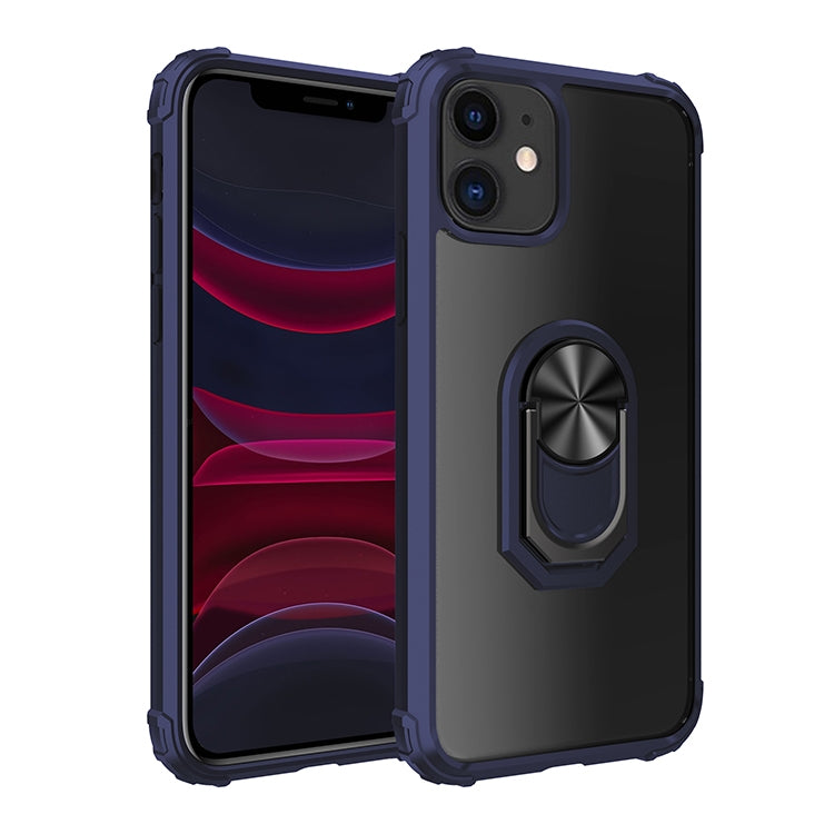 For iPhone 11 Shockproof Transparent TPU + Acrylic Protective Case with Ring Holder